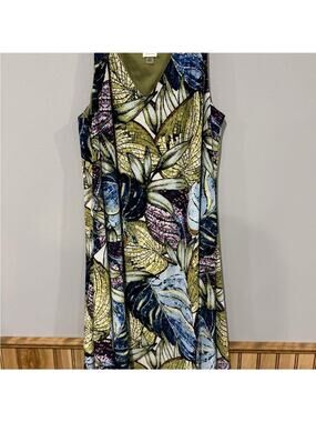 Anne Klein Vibrant Mosaic Leaf Midi Dress Size 12